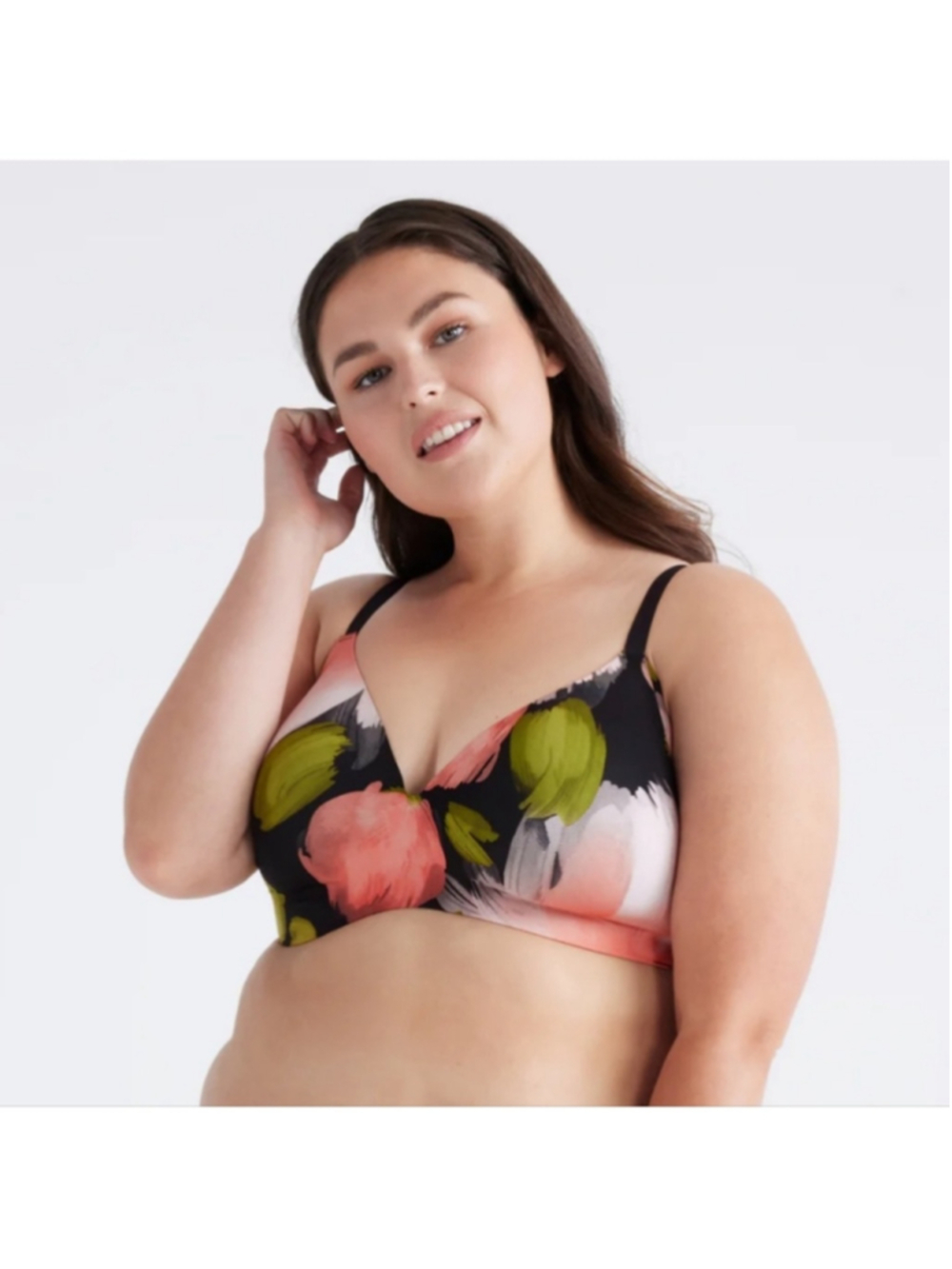 Knix Wireless Bra Black Pink Floral Watercolor Print Adjustable Straps Sz 6